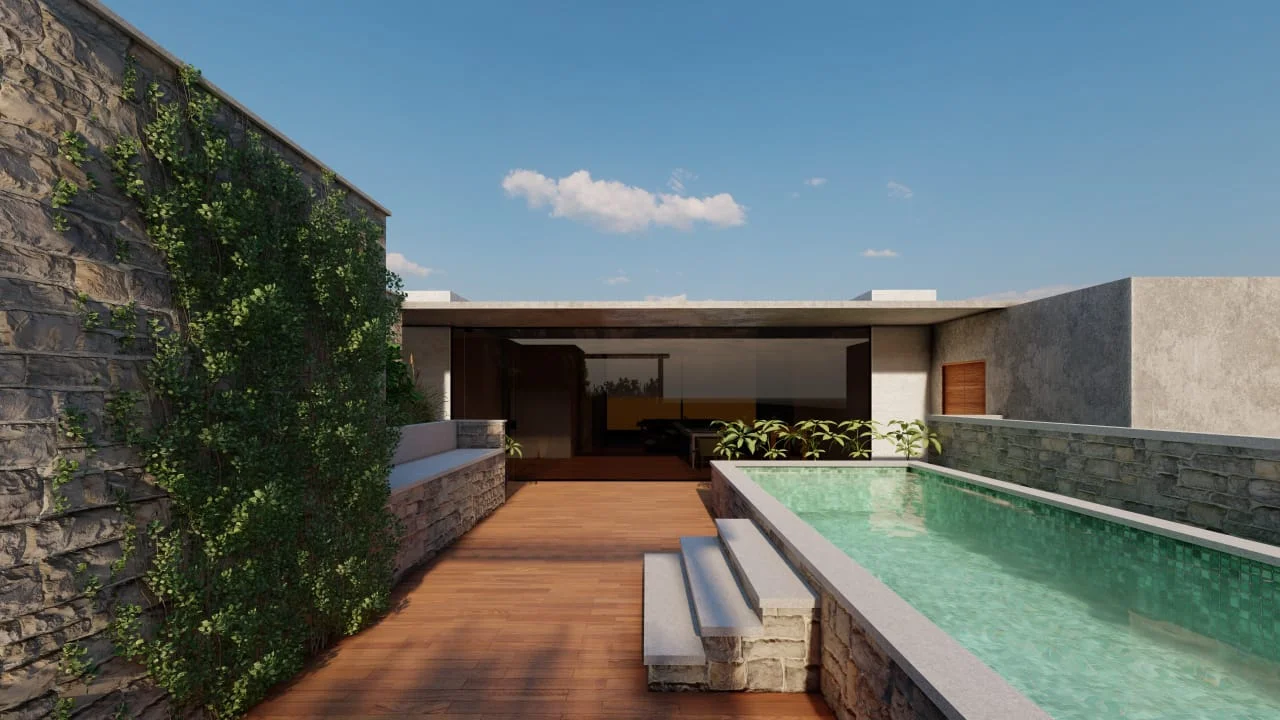 Poolside deck and garden