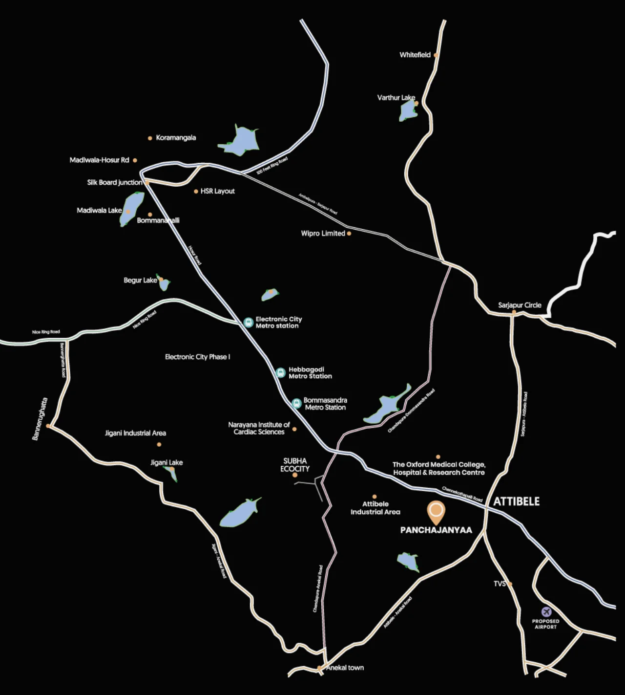 Panchajanyaa location map near Attibele and Electronic City